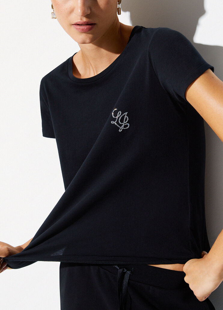 T-Shirt mit Strass Schwarz LJ Liu Jo - medium