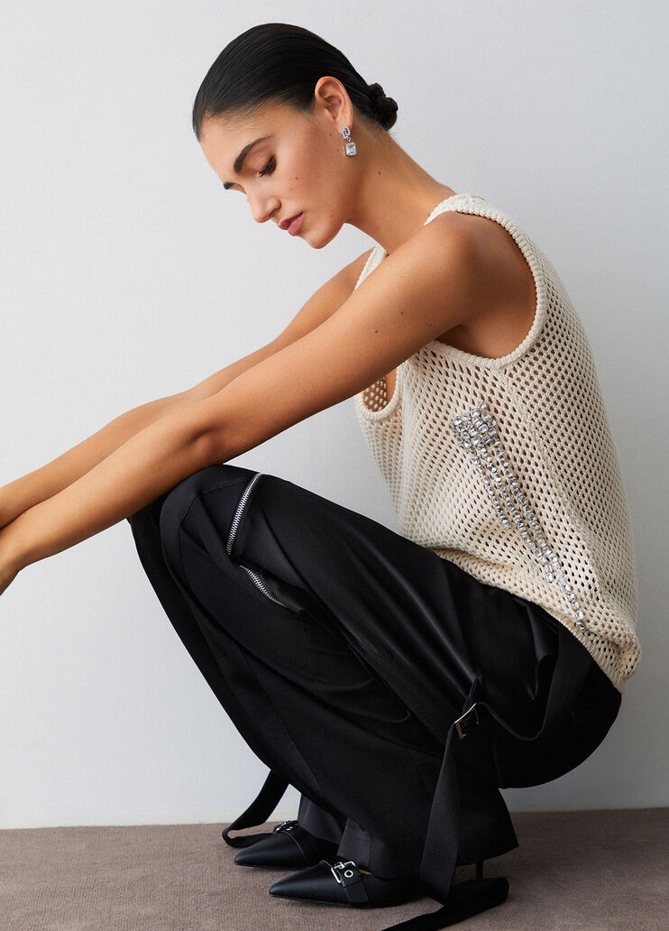 Top de malla con pedrer&iacute;a blanco Liu Jo - medium