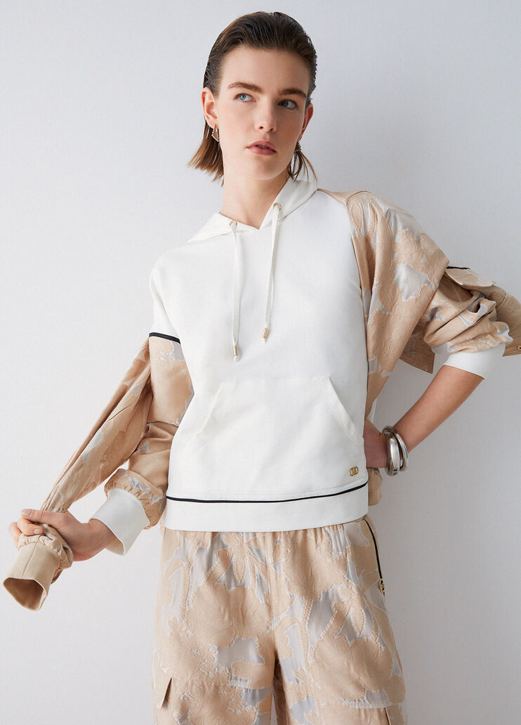 Sweat &agrave; capuche et d&eacute;tails en organza beige Liu Jo - medium