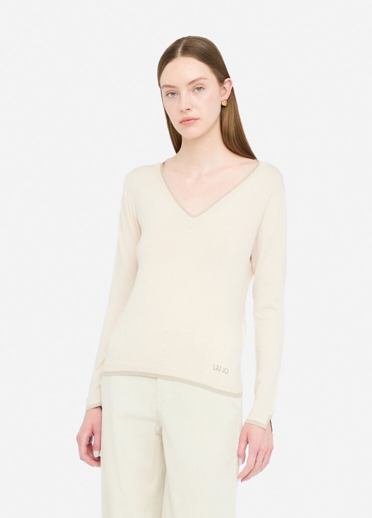 Pullover mit V-Ausschnitt Hellbeige Liu Jo - medium Pullover mit V-Ausschnitt Hellbeige Liu Jo - medium
