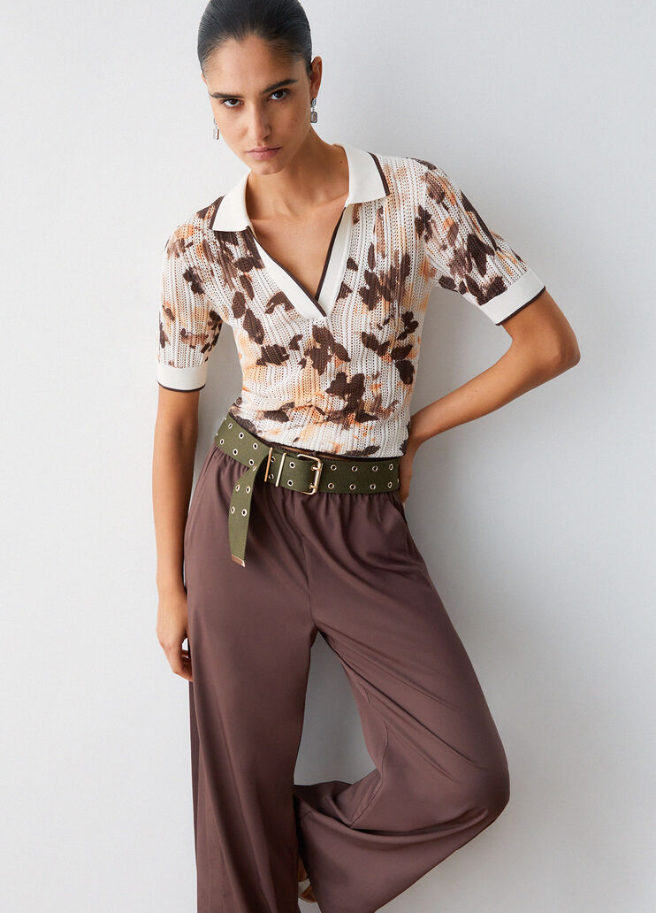 Poloshirt aus Strick mit Lochmuster Braun Liu Jo - medium