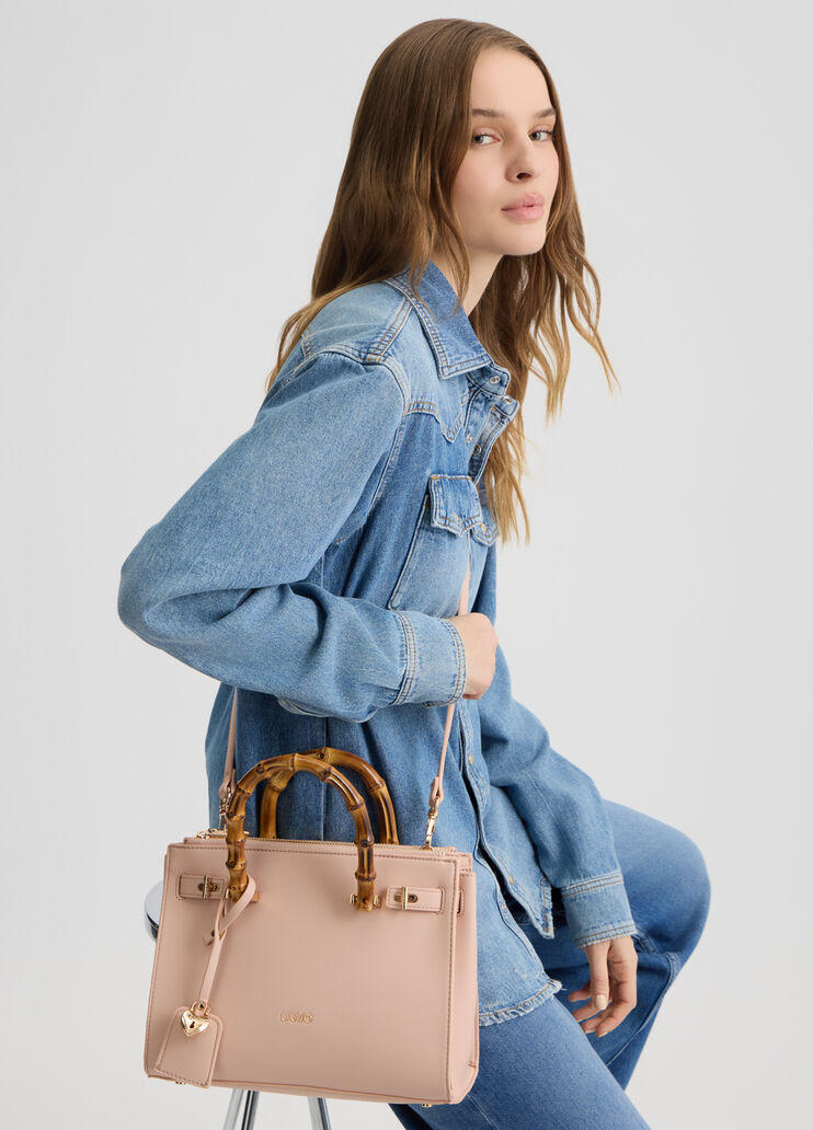 Bag with bamboo-finish handles powder pink Liu Jo - medium Bag with bamboo-finish handles powder pink Liu Jo - medium