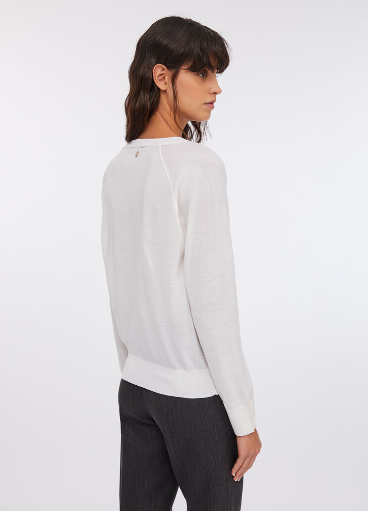 Wool jumper with lace milk Liu Jo - large image number 1 Wool jumper with lace milk Liu Jo - large image number 1