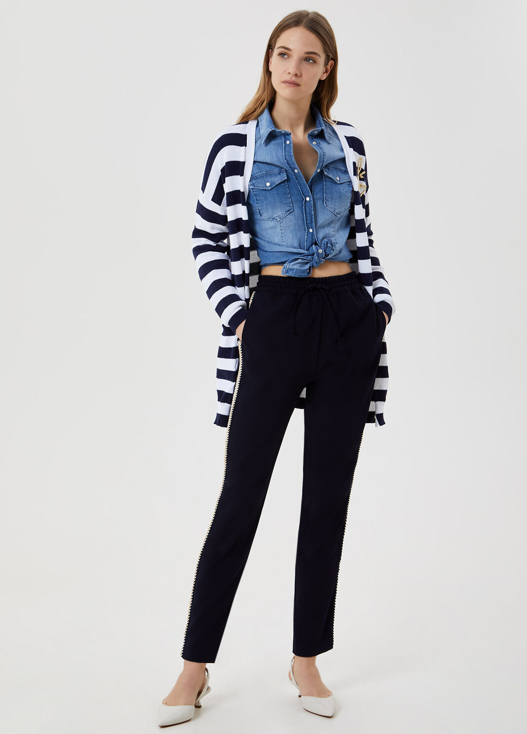 Long striped cardigan White/Blue Liu Jo - large image number 3