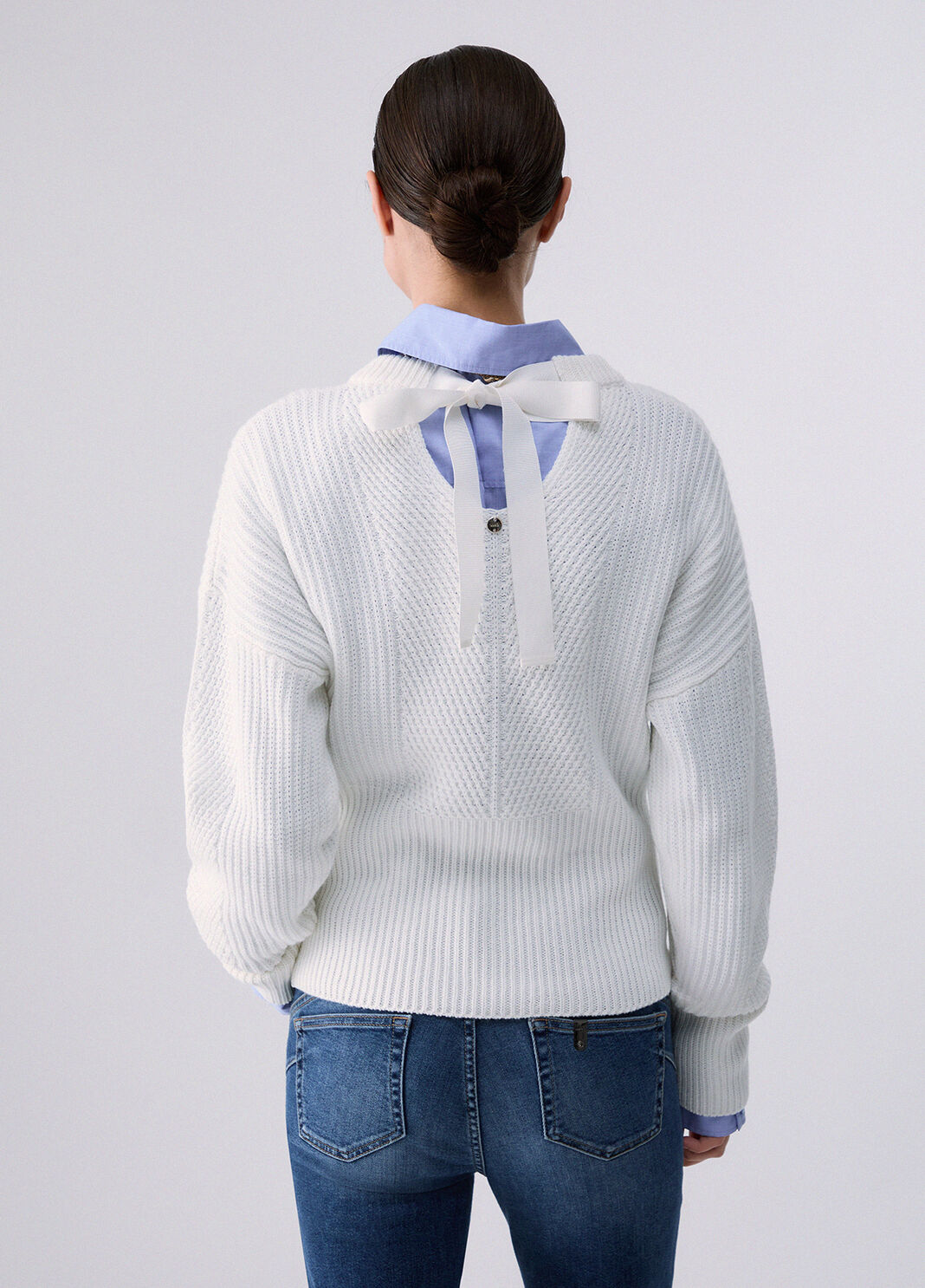 Wool Blend Sweater with Bow white wool Liu Jo - large image number 1
