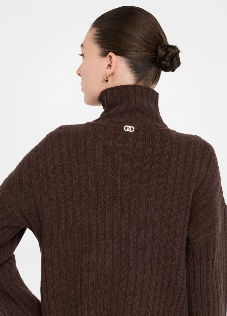 Wool polo-neck with bejewelled buttons dark chocolate Liu Jo - large image number 4 Wool polo-neck with bejewelled buttons dark chocolate Liu Jo - large image number 4