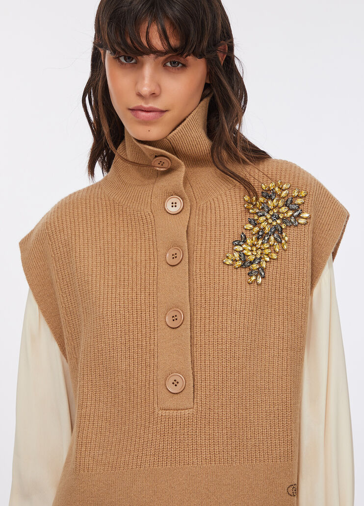 100% wool vest with bejewelled embroidery beige Liu Jo - medium