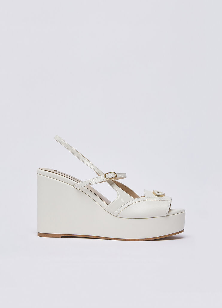 Leather and patent leather slingback wedges milk Liu Jo - medium