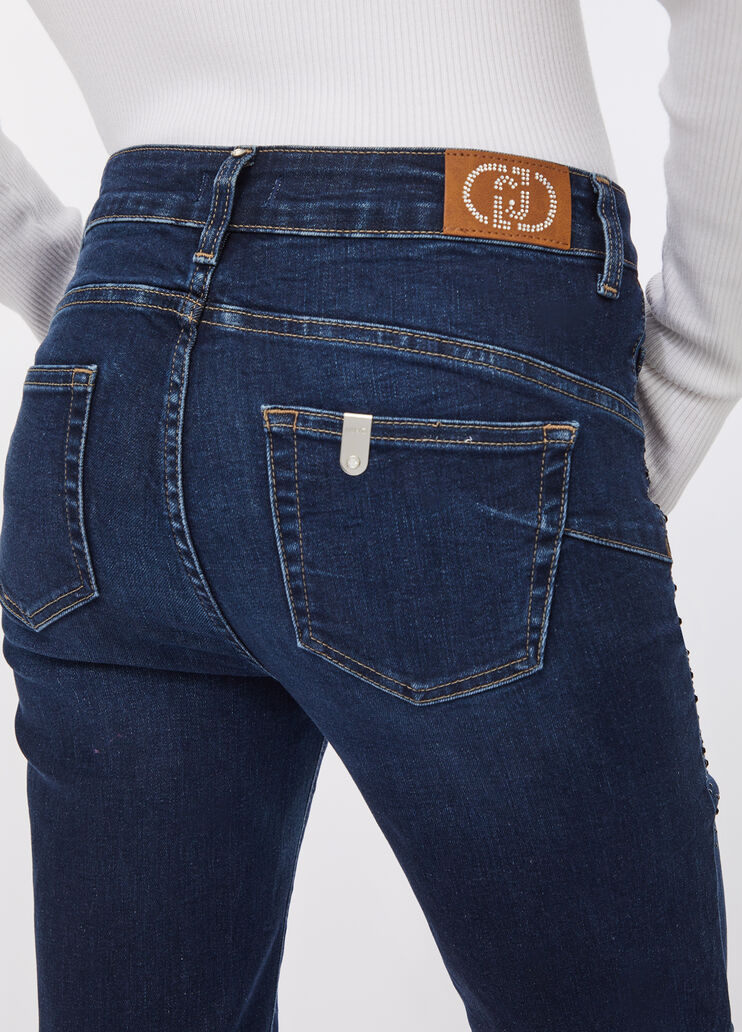Flare-Jeans in Cropped-Länge mit Strass Dunkles Denimblau Liu Jo - large image number 3