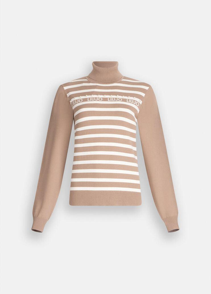 Striped polo-neck jumper chocolate Liu Jo - large image number 6