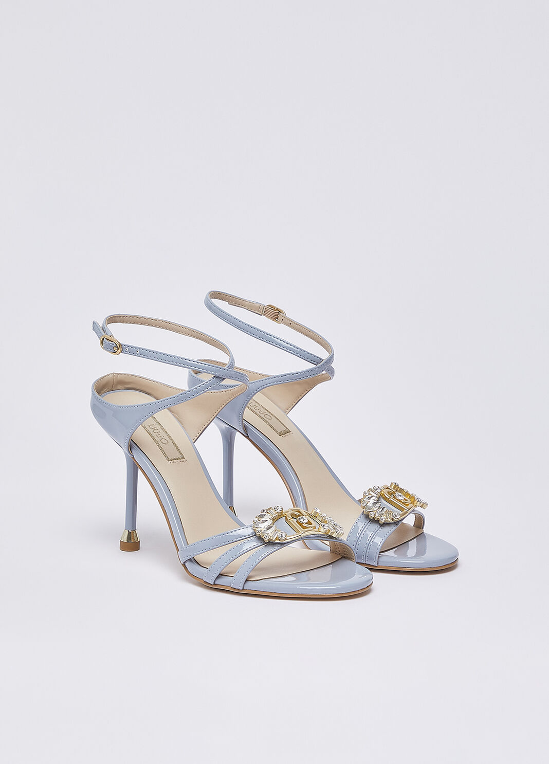 Sandales en vernis avec logo bijou bleu clair poudre Liu Jo - large image number 2