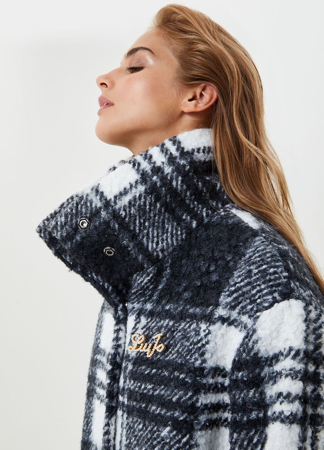 Faux fur winter coat Black and white check Liu Jo - large image number 2