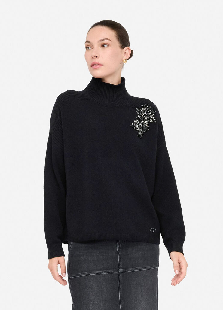 Pull 100 % laine avec broderies bijoux noir avec broderie Liu Jo - medium Pull 100 % laine avec broderies bijoux noir avec broderie Liu Jo - medium