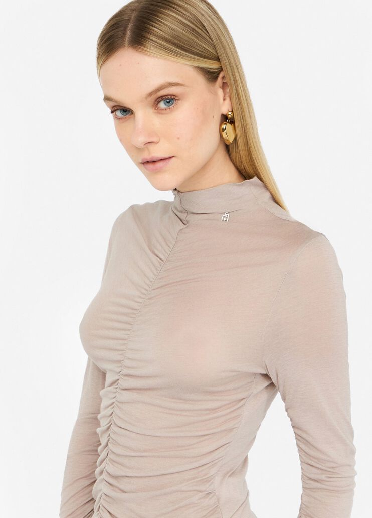 Gathered wool-blend top dark beige Liu Jo - large image number 4 Gathered wool-blend top dark beige Liu Jo - large image number 4