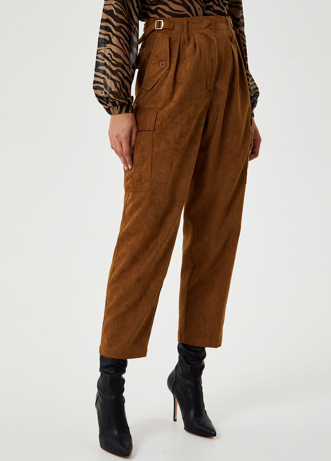 Faux suede cargo trousers Brown Liu Jo - large image number 0