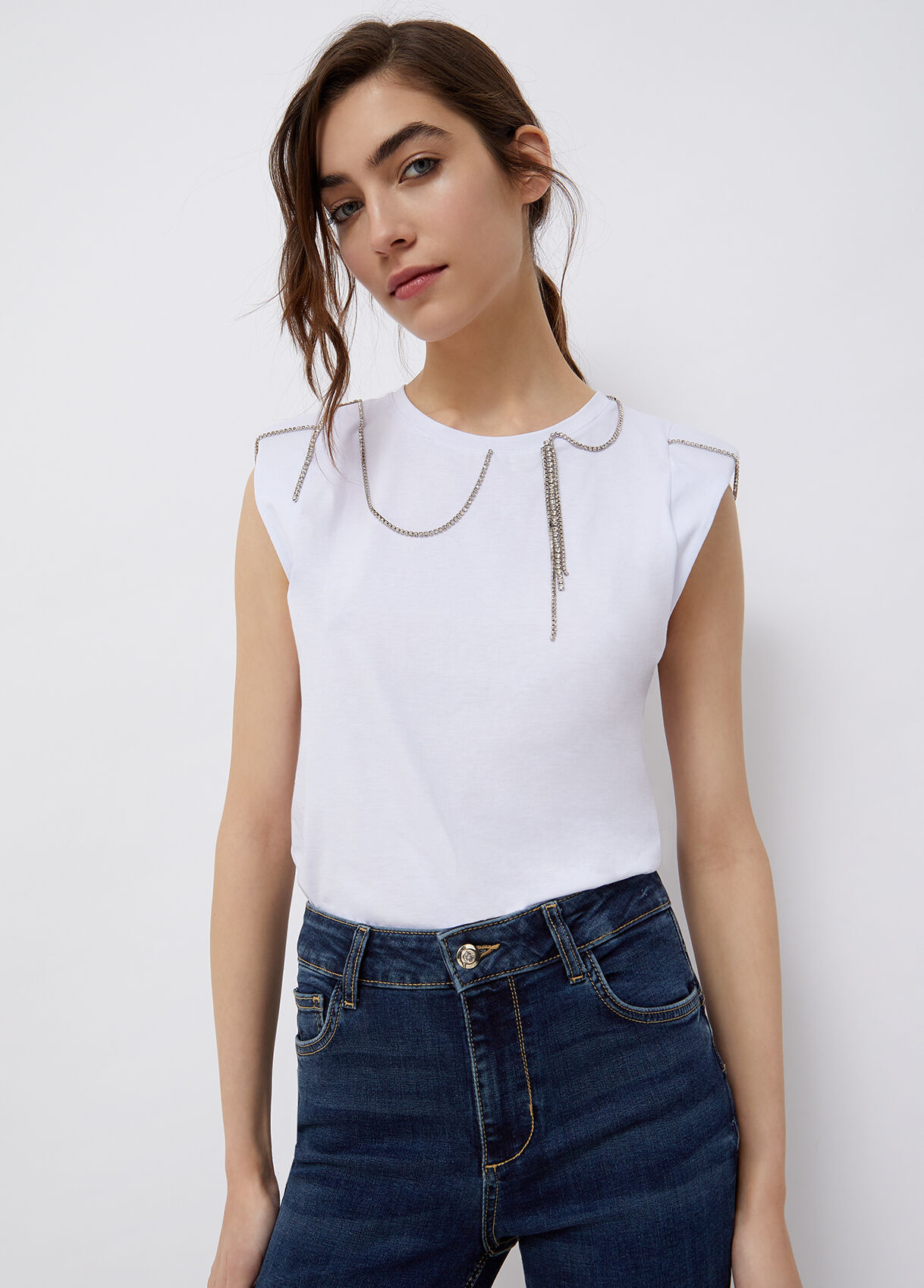 Jewel T-shirt with padded shoulder straps