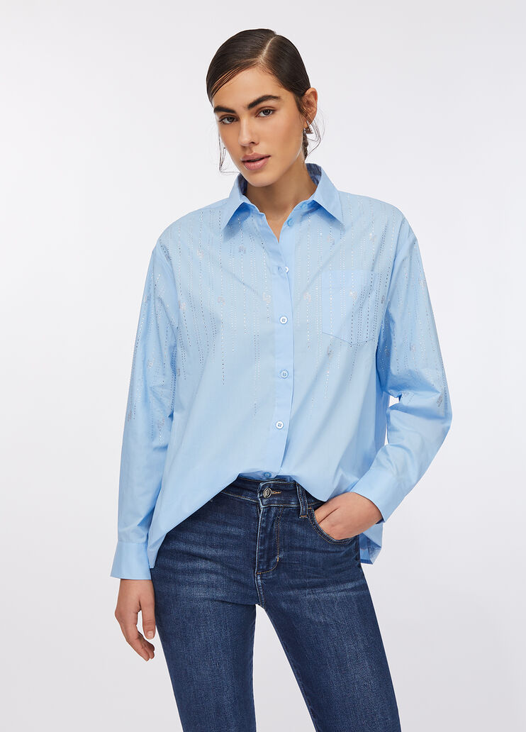 Cotton shirt with rhinestones light blue Liu Jo - medium