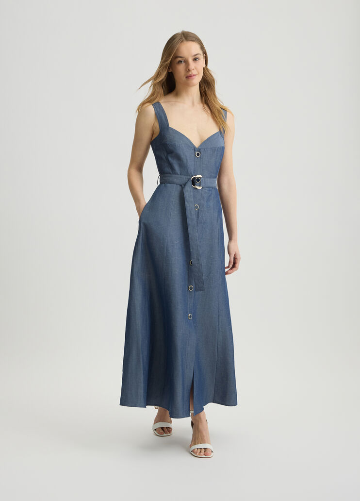 Linen dress with belt chambray blue Liu Jo - medium Linen dress with belt chambray blue Liu Jo - medium