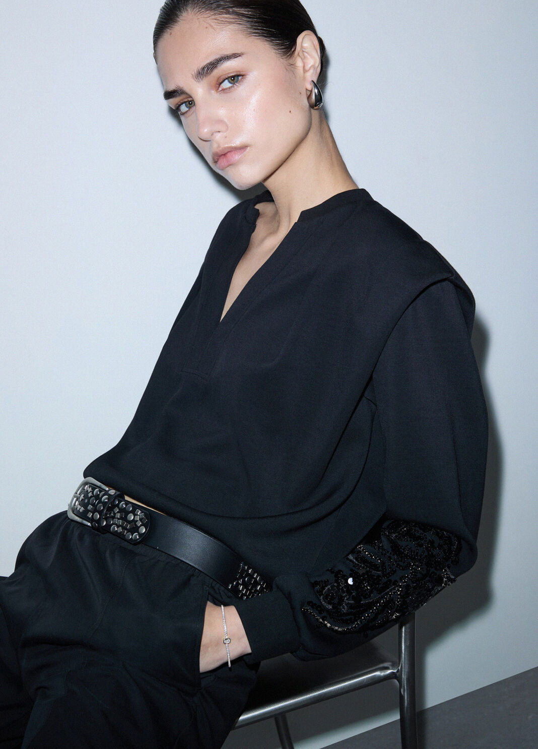Sweatshirt with jewel embroidery black Liu Jo - large image number 3
