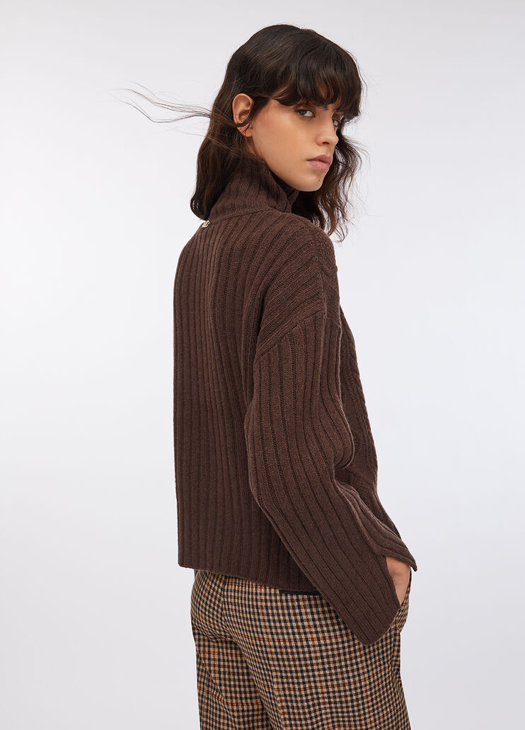 Wool polo-neck with bejewelled buttons dark chocolate Liu Jo - large image number 1 Wool polo-neck with bejewelled buttons dark chocolate Liu Jo - large image number 1