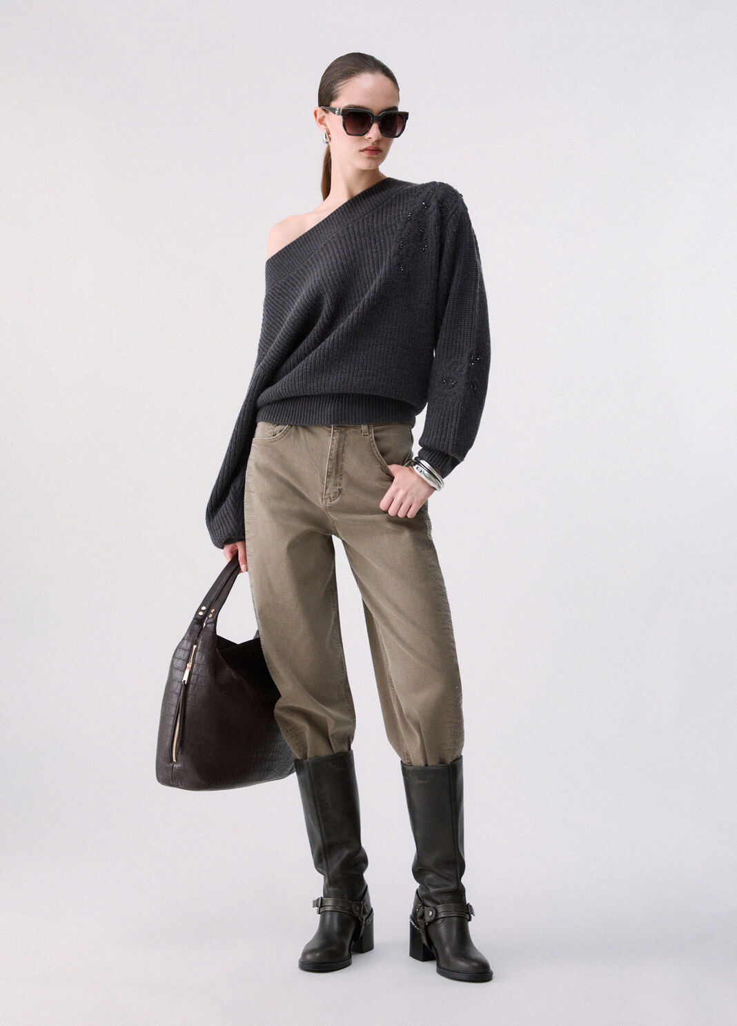 Knit in wool with embroidery anthracite m&eacute;lange Liu Jo - large image number 5