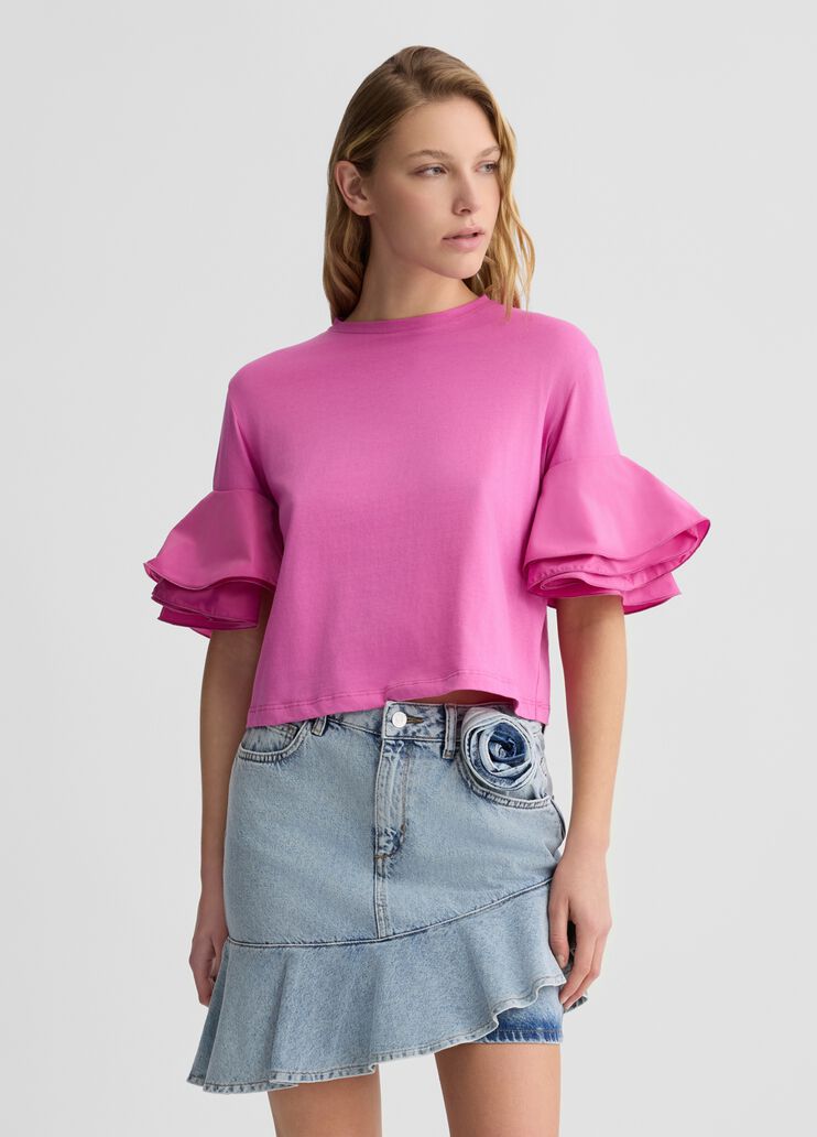 Peony pink T-shirt with flounced detailing pink Liu Jo - medium Peony pink T-shirt with flounced detailing pink Liu Jo - medium