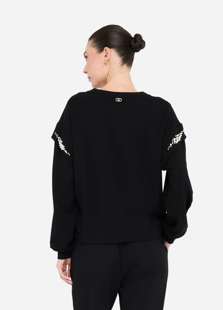 Sweatshirt with maxi beads black Liu Jo - large image number 1 Sweatshirt with maxi beads black Liu Jo - large image number 1