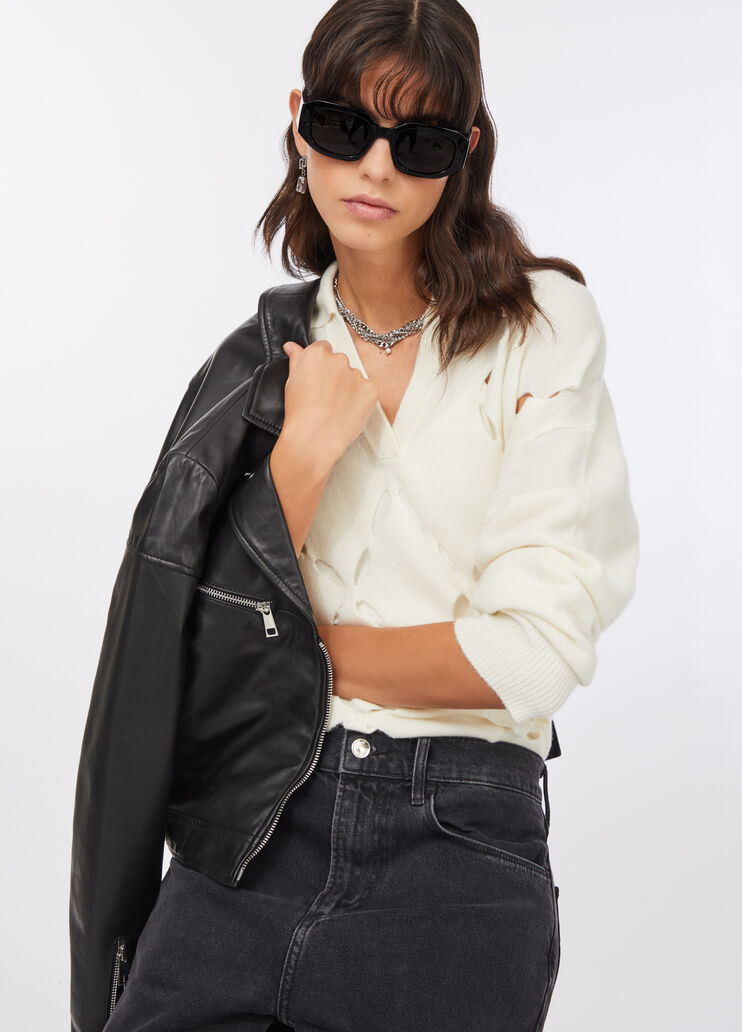 Джемпер из 100% шерсти с вышивкой бижутерией белая шерсть Liu Jo - medium