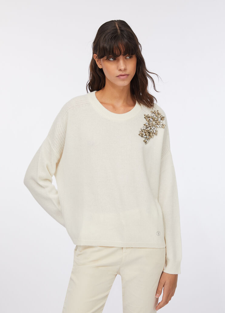 100% wool jumper with bejewelled embroidery white with embroidery Liu Jo - large image number 0