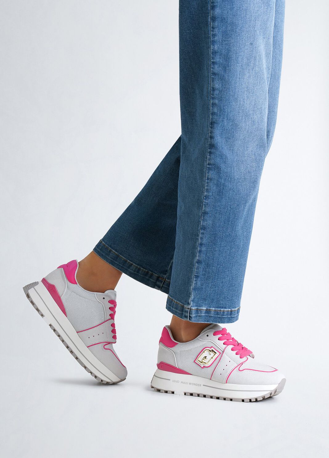 Suede and mesh platform sneakers beige Liu Jo - large image number 0