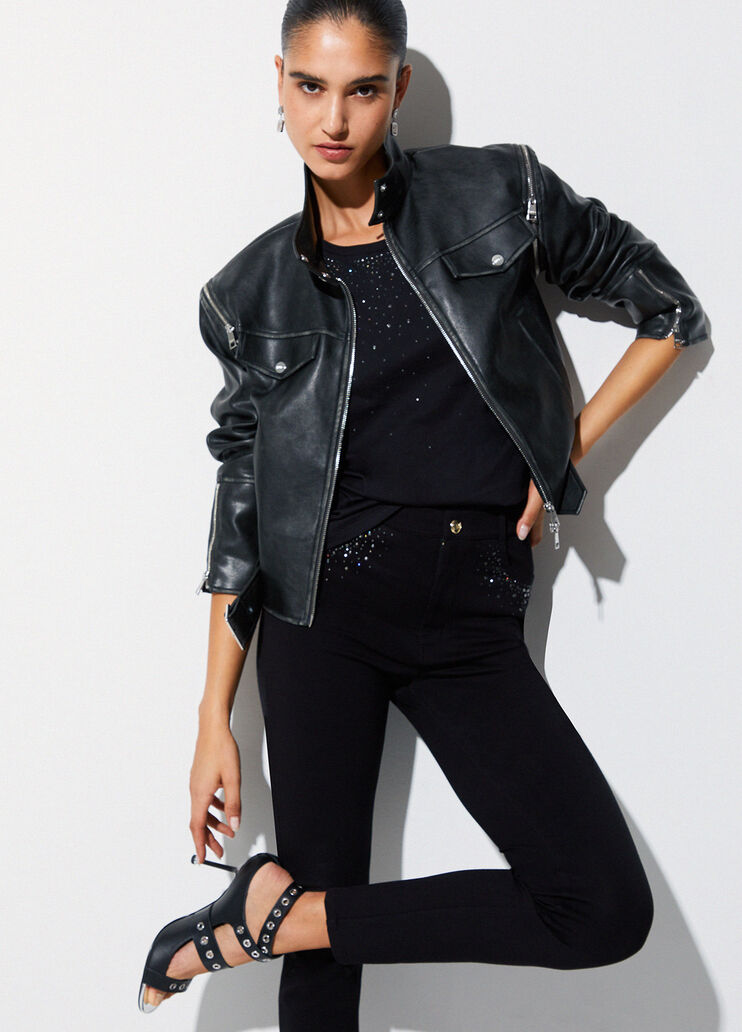 T-Shirt mit Farbverlaufsmotiv aus Strass schwarz Liu Jo - medium