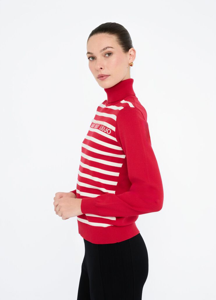 Pull à col roulé avec rayures rouge cerise Liu Jo - medium