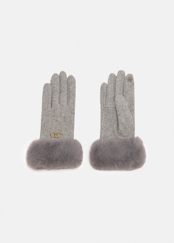 Guanti con dettagli in pelliccia sintetica grigio ghiaccio Liu Jo - medium