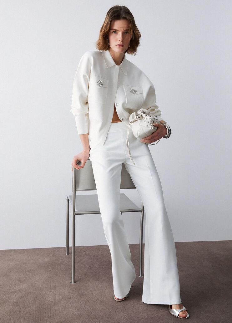 Knit jacket with bejewelled buttons white Liu Jo - medium