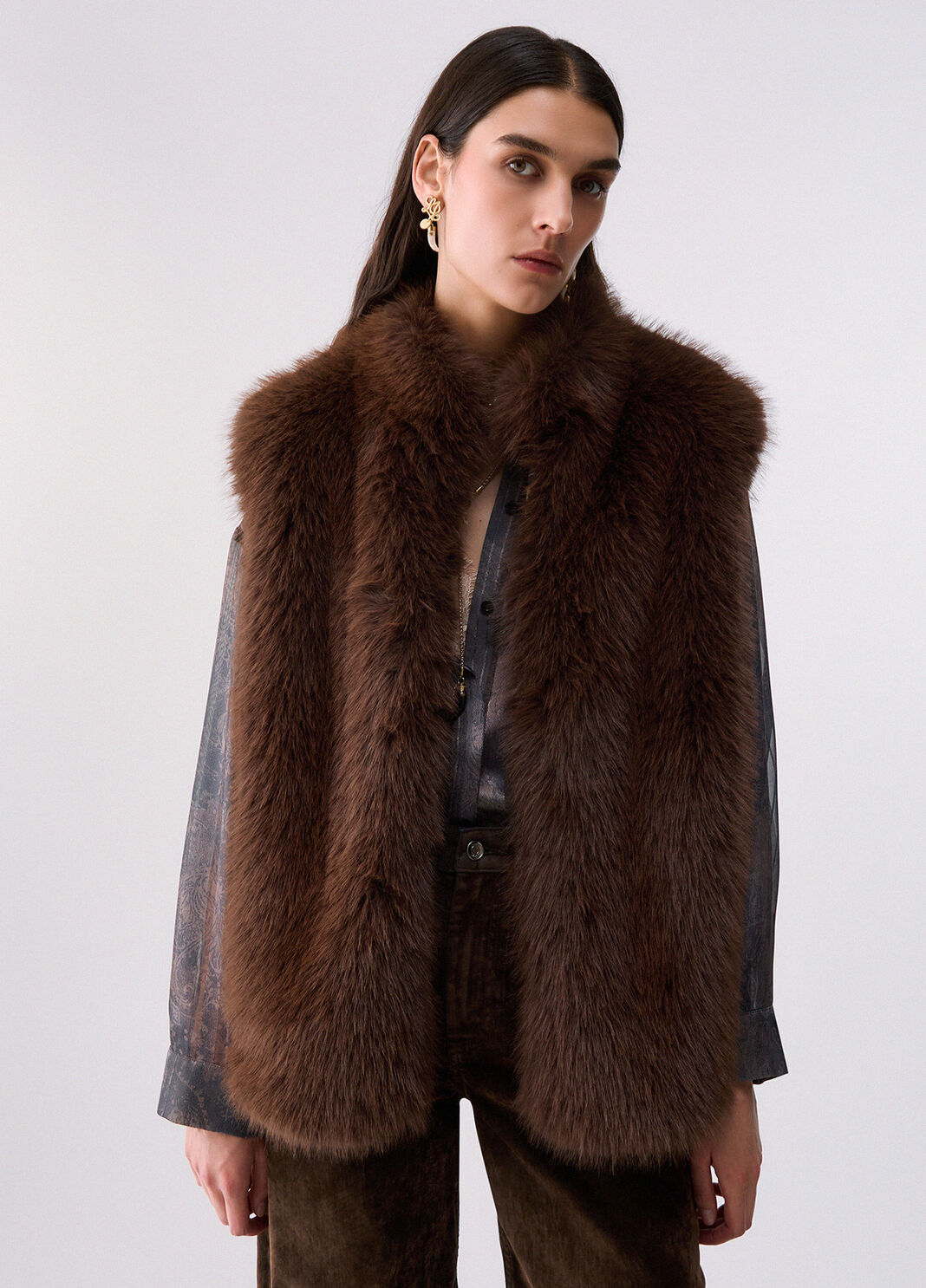 Faux Fur Vest with Belt dark brown Liu Jo - large image number 0