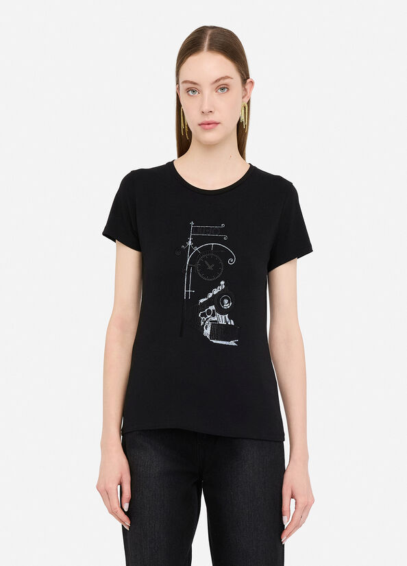 T-shirt avec imprimé lamé noir Liu Jo - large image number 0
