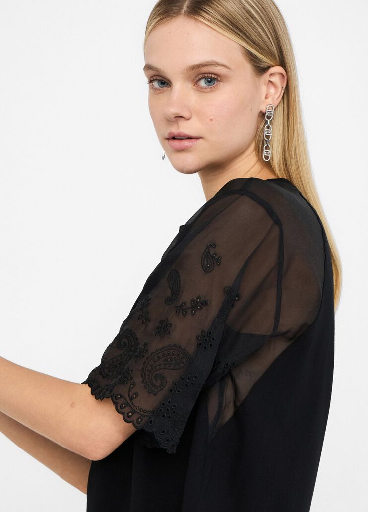 Cotton and organza T-shirt black Liu Jo - large image number 4 Cotton and organza T-shirt black Liu Jo - large image number 4