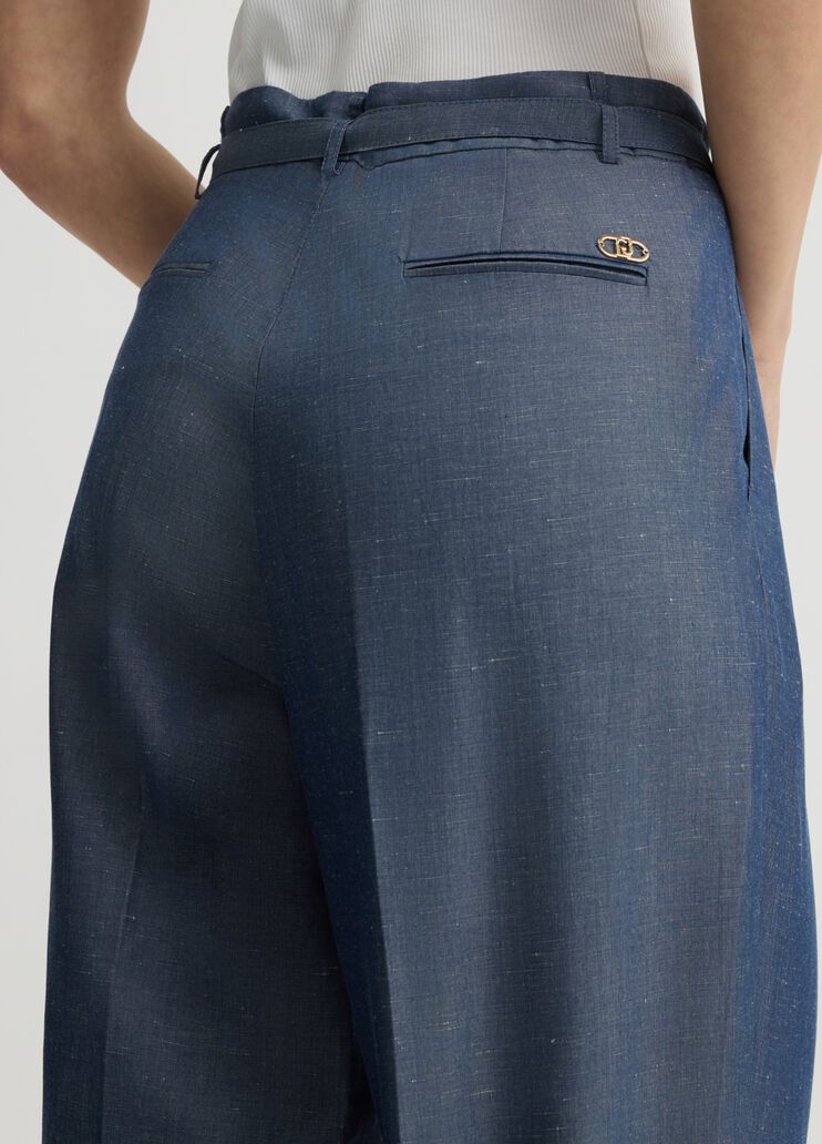 Linen-blend trousers chambray blue Liu Jo - large image number 3 Linen-blend trousers chambray blue Liu Jo - large image number 3