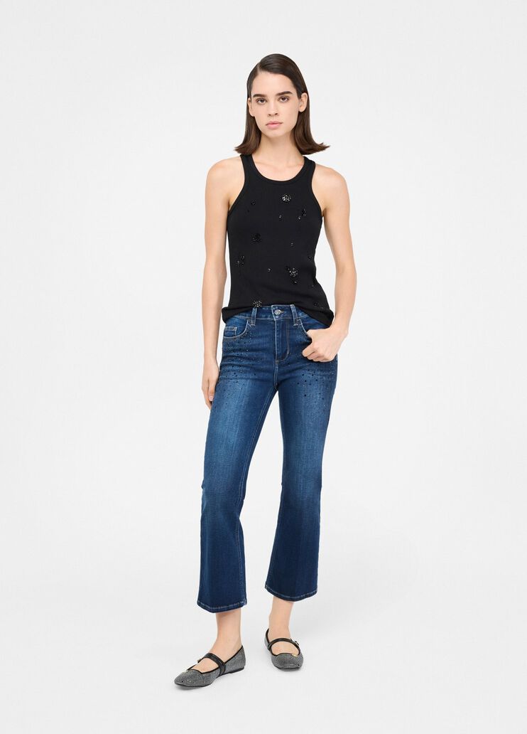 Cropped flared jeans with gemstones dark blue denim Liu Jo - medium Cropped flared jeans with gemstones dark blue denim Liu Jo - medium