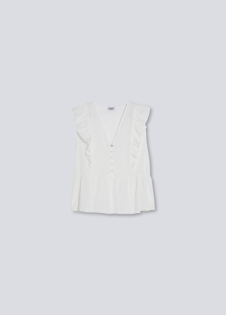 Eco-friendly top in cotton muslin white Liu Jo - large image number 4  Eco-friendly top in cotton muslin white Liu Jo - large image number 4