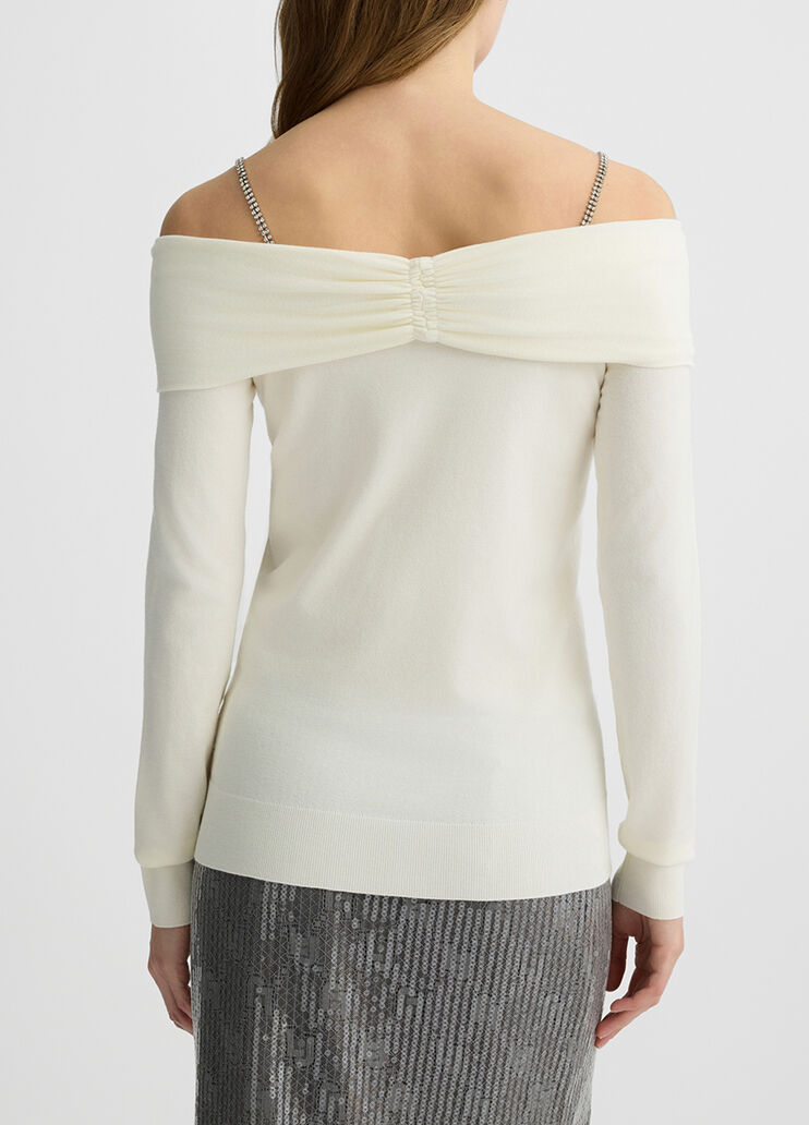 Pullover mit Carmen-Ausschnitt und Schmucksteinen Creme Liu Jo - medium Pullover mit Carmen-Ausschnitt und Schmucksteinen Creme Liu Jo - medium