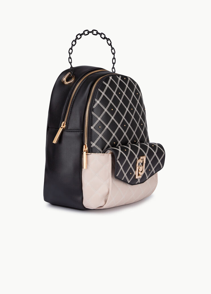 Zainetto matelassé con logo Bianco/nero Liu Jo - large image number 1