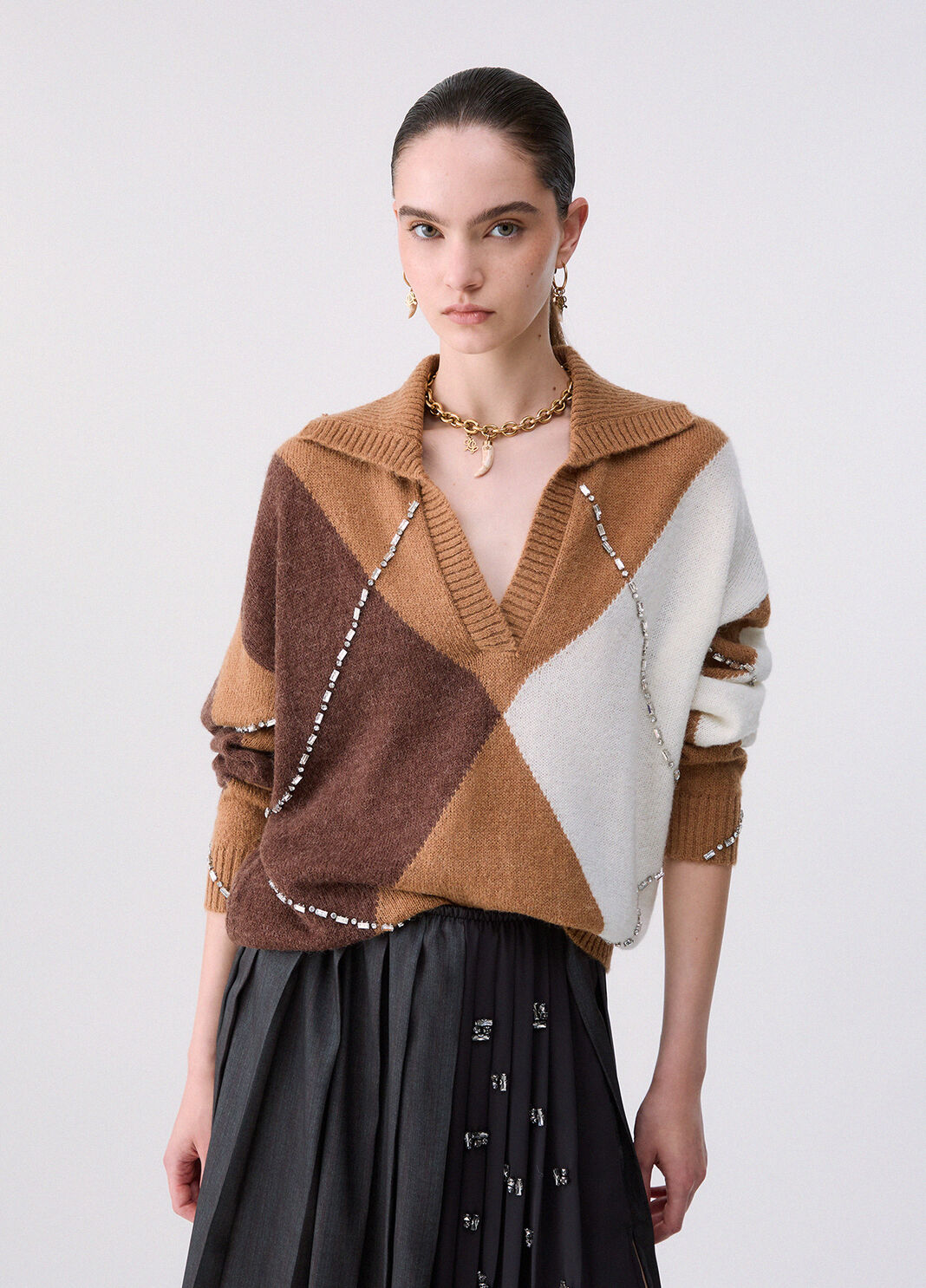 Argyle Polo with Jewel Embroidery camel Liu Jo - large image number 0