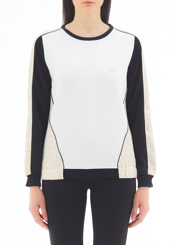 Sweatshirt with brocade insert white/black Liu Jo - large image number 0 Sweatshirt with brocade insert white/black Liu Jo - large image number 0