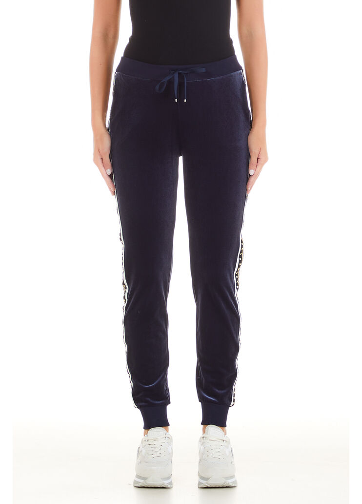 Pantalon en chenille avec clous bleu foncé Liu Jo - large image number 0 Pantalon en chenille avec clous bleu foncé Liu Jo - large image number 0