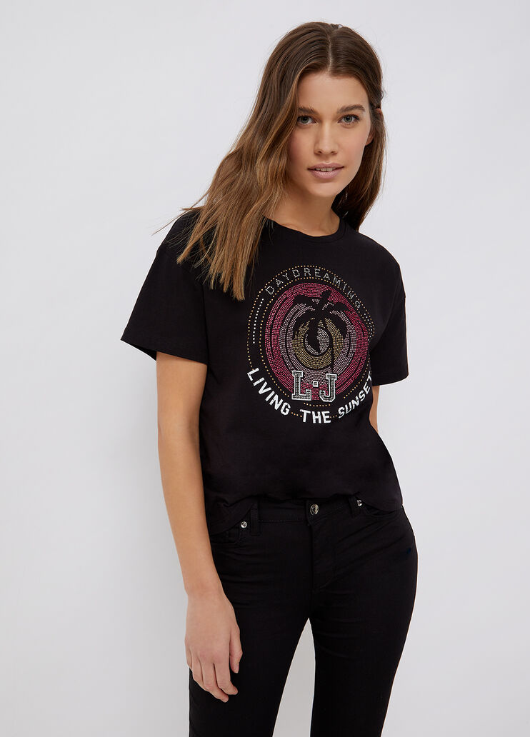 T-shirt with print and appliqués black/living the sun Liu Jo - large image number 0 T-shirt with print and appliqués black/living the sun Liu Jo - large image number 0