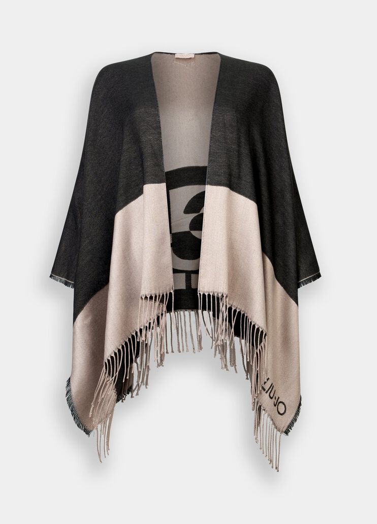 Poncho with logo and fringes black Liu Jo - large image number 6