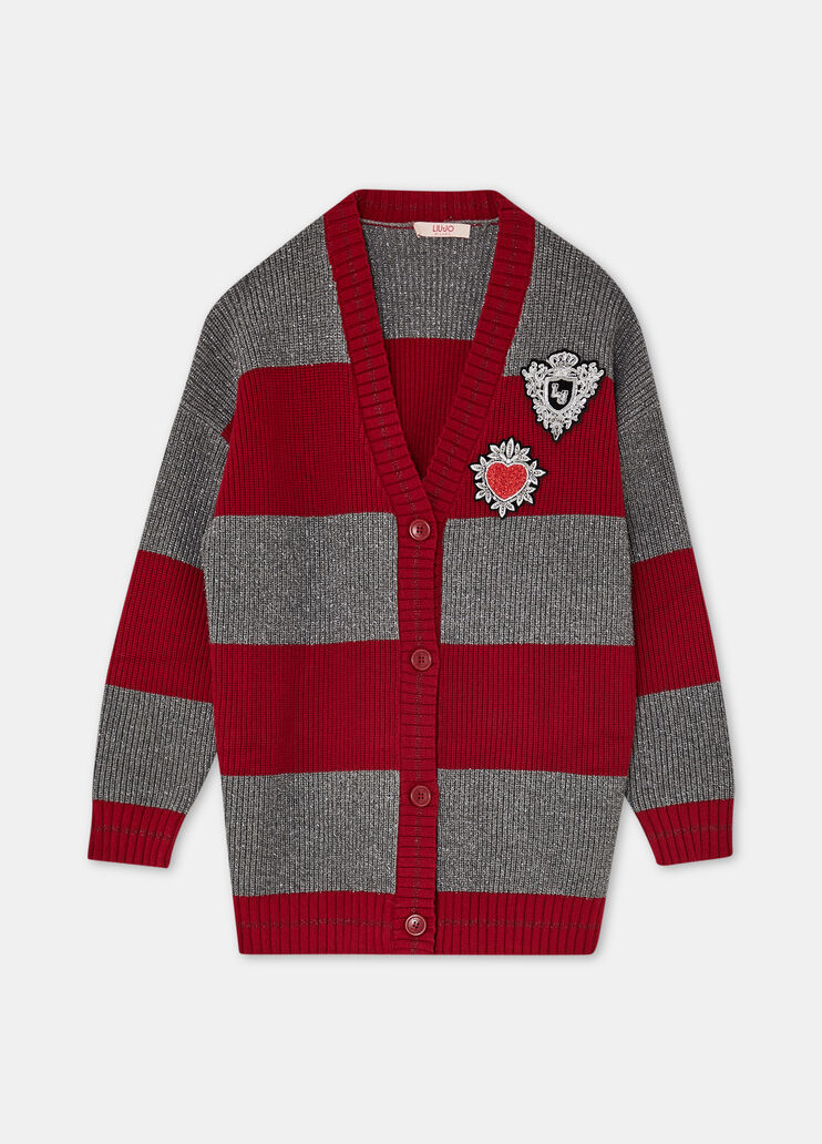 Striped lurex® cardigan red and grey Liu Jo - large image number 3 Striped lurex® cardigan red and grey Liu Jo - large image number 3