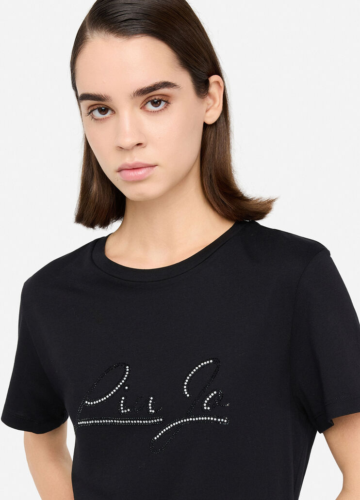 Printed T-shirt with rhinestones black Liu Jo - medium Printed T-shirt with rhinestones black Liu Jo - medium