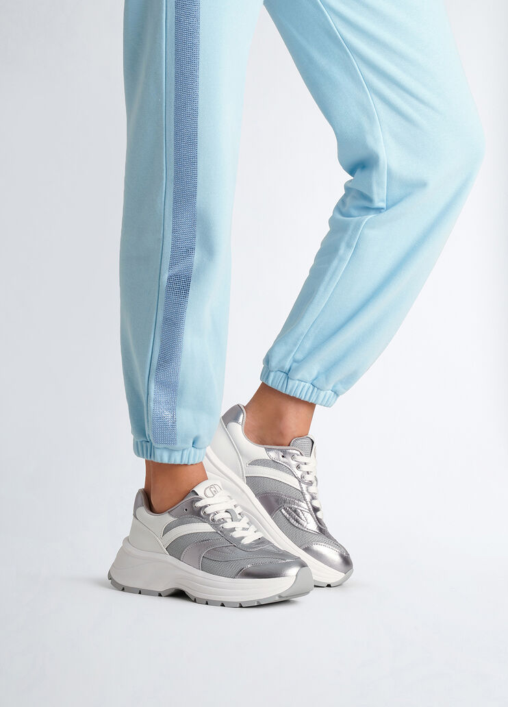 Leather and brighty mesh sneakers silver tone Liu Jo - medium Leather and brighty mesh sneakers silver tone Liu Jo - medium
